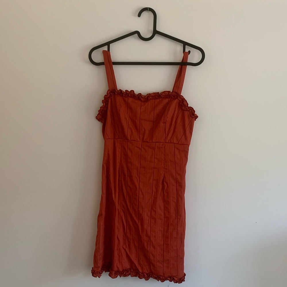 LA hearts burnt orange stripe and ruffle dress